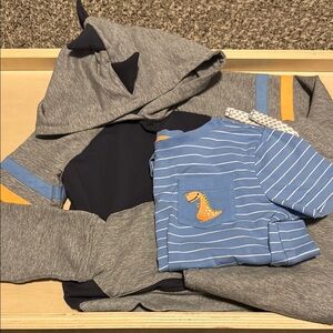 Tommy Bahama Gray and Blue Dinosaur Hoodie and Shirt Set